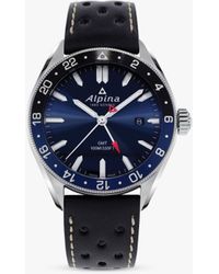Alpina - Al-247nb4e6 Alpiner Gmt Date Leather Strap Watch - Lyst