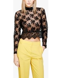 Sisley - Floral Tulle Cropped Blouse - Lyst