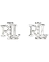 Ralph Lauren - Lauren Sterling Silver Rope Texture Logo Initial Stud Earrings - Lyst