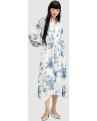 AllSaints - Skye Dekorah Linen And Silk Blend Midi Dress - Lyst