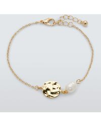 John Lewis - Textured Disc And Floating Freshwater Pearl Chain Bracelet - Lyst