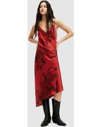 AllSaints - Alexia Sanibel Midi Silk Blend Floral Dress - Lyst