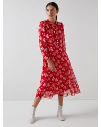 LK Bennett - Keira Floral Print Silk Midi Dress - Lyst