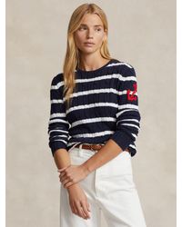 Ralph Lauren - Polo Stripe Anchor Embroidered Cable Knit Jumper - Lyst