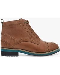 White Stuff Celeste Star Leather Lace Up Boots - Brown
