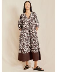 Albaray - Cut Out Organic Cotton Midi Floral Dress - Lyst