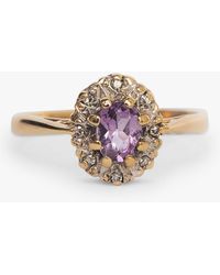 L & T Heirlooms - Second Hand 9ct Yellow Gold Amethyst And Diamond Dress Ring - Lyst
