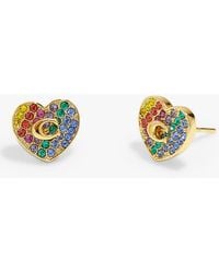COACH - Signature C & Pave Crystal Heart Stud Earrings - Lyst