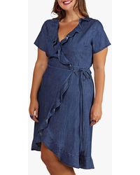 yumi frill wrap denim dress