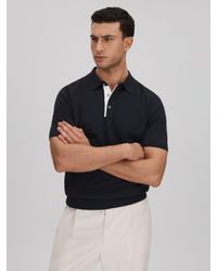 Reiss - Finch - Navy Cotton Blend Contrast Polo Shirt, S - Lyst