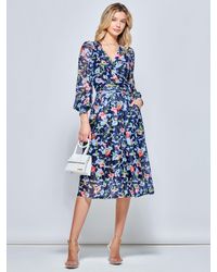 Jolie Moi - Floral Long Sleeve Mesh Midi Dress - Lyst