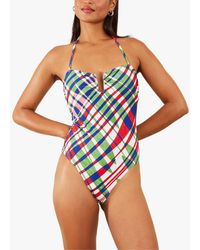 Accessorize - Abstract Leaf Print Halterneck Swimsuit - Lyst