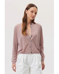 Johnstons of Elgin - Superfine Merino Pointelle Argyle Cardigan - Lyst