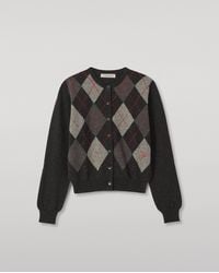 Johnstons of Elgin - Clan Charcoal Argyle Cashmere Cardigan - Lyst