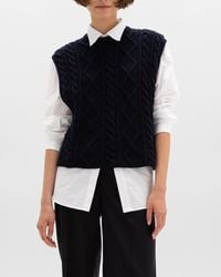 Johnstons of Elgin - Aran Cable Knit Dark Cashmere Tank - Lyst