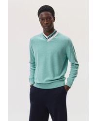 Johnstons of Elgin - Cashmere V Neck Jumper With Striped Trim - Lyst