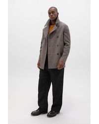 Johnstons of Elgin - Charcoal Herringbone Pea Coat - Lyst