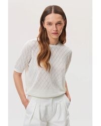 Johnstons of Elgin - Superfine Merino Pointelle Argyle T-Shirt - Lyst