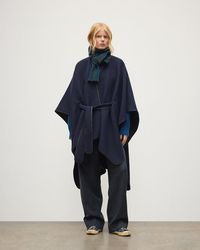 Johnstons of Elgin - Charcoal Belted Cape With Leather Binding - Lyst