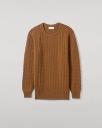 Johnstons of Elgin - Cable Knit Dark Camel Cashmere Jumper - Lyst