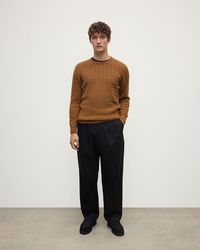 Johnstons of Elgin - Cable Knit Dark Camel Cashmere Jumper - Lyst