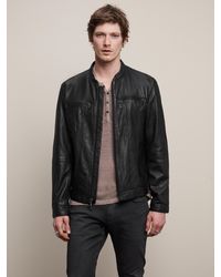 John Varvatos Band Collar Leather Jacket - Black