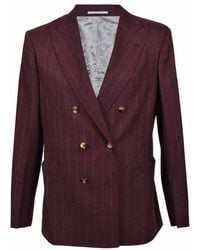 Brunello Cucinelli - Burgundy Wool Double Breasted Blazer, Brand Size 50 (Us - Lyst
