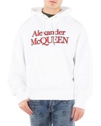 McQueen - Optical Logo-Embroidered Cotton Hoodie - Lyst