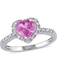 Amour - 1/10 Ct Tw Diamond And Created Sapphire Heart Halo Ring - Lyst