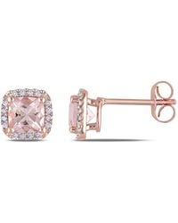 Amour - Cushion Cut Morganite And 1/10 Ct Tw Diamond Halo Earrings - Lyst