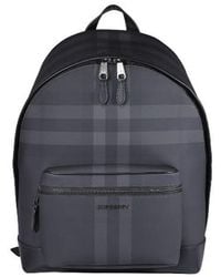 Burberry - Charcoal Check And Leather Backpack - Lyst