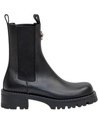 Versace - La Medusa Embossed Logo Leather Boots, Brand Size 36 Us - Lyst