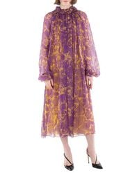 Burberry - Rose Print Silk Dress, Brand Size 8 Us - Lyst