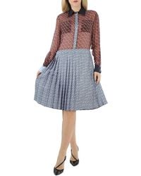 Burberry - Monogram Print Silk Chiffon Pleated Shirt Dress - Lyst