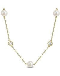 Created Forever - 7-7.5Mm Cultured Freshwater Pearl And 1 Ct Tw Lab-Grown Diamond Station Necklace - Lyst