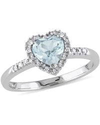 Amour - 1/10 Ct Tw Diamond And Aquamarine Heart Halo Ring - Lyst