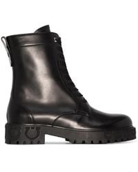 Ferragamo - Gancini Heel Leather Combat Boots - Lyst