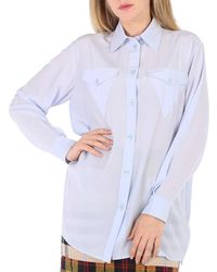 Burberry - Pale Irem Silk Crepe De Chine Logo Detail Oversized Shirt, Brand Size 6 (Us - Lyst