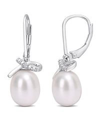 Amour - 7.5-8Mm Freshwater Cultured Pearl And Diamond Accent Leverback Earrings - Lyst