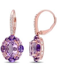 Amour - 5 1/2 Ct Tgw Amethyst, Topaz And Rose De France Floral Leverback Earrings - Lyst