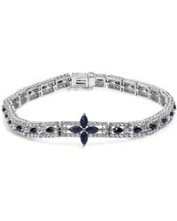 Haus of Brilliance - Sterling Dark Sapphire And Topaz Marquise Floral Art Deco Link Bracelet - Lyst