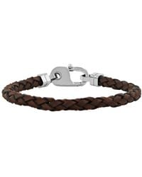 Robert Alton - Stainless Steel & Leather Braid Bracelet With Fancy Clasp Bracelet - Lyst