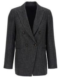 Brunello Cucinelli - Dark Double-Breasted Blazer, Brand Size 40 (Us - Lyst