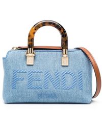 Fendi - By The Way Logo Embroidery Denim Handbag - Lyst