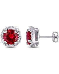 Amour - 5 1/2 Ct Tgw Created Ruby Created Sapphire Circular Halo Stud Earrings - Lyst