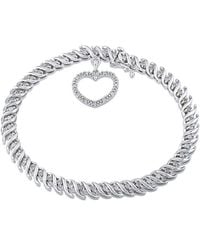 Amour - 1 Ct Tw Diamond Tennis Bracelet With Heart Charm - Lyst