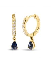 Haus of Brilliance - 10K Pear Sapphire And 1/10 Cttw Diamond Drop And Dangle Huggy Hoop Earrings (H-I Color, I1-I2 Clarity) - Lyst