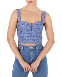 Moschino - Ladies Fantasy Print Monogram Denim Cropped Top - Lyst