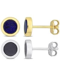 Amour - 2-Piece Set 1 1/4Ct Tgw Hematite And Lapis Round Stud Earrings - Lyst