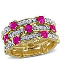 Created Forever - 1Ct Tgw Created Ruby And 1/3Ct Tw Lab-Grown Diamond 3-Row Semi-Eternity Ring - Lyst